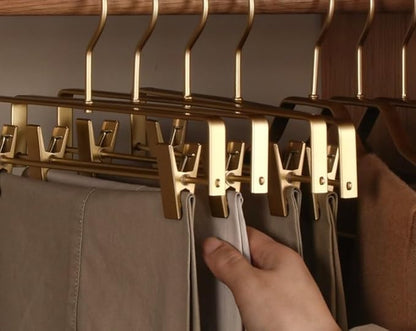 Premium Matte Gold Aluminum Pants Clip Hanger 100 Pack, Extra Smooth & Durable Metal Shirt Dress Aluminum Alloy Hanger,Clothing Support,Clothing Hang