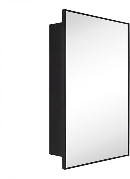 TEHOME 20'' x 30'' Black Recessed and Surface Mount Bathroom Medicine Cabinet with Mirror Matt Black Square Cornered Metal Framed Rounded Rectangle Medicine Cabinet Mirror