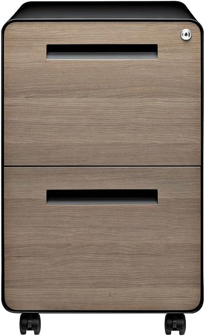 Laura Davidson Furniture Stockpile 2 Drawer Mobile File Cabinet with Lock - Under Desk Metal Filing Cabinet, Legal/Letter File Folders, Wheels and Stationary Feet, Pre-Assembled, Black/Wood