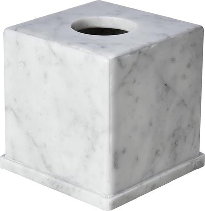 HAMAKAWA Natural Marble Tissue Box Cover, Carrara White Tissue Organizer 6 X 6 X 5.7 Inch, Heavy Stone Decorative Box, Square Tissue Box Holder for Home Decor, Kitchen, Bathroom, Bedroom