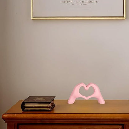 Small Pink Decor,Resin Heart Hands Sculpture for Living Room Bedroom Bookshelf Shelves Office Desk Decor,Love Finger Modern Statue for Wedding Decorations,Unique Birthday for Women Girls.
