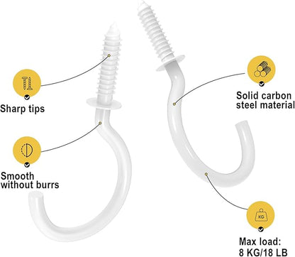 RELBRO Screw Hooks, 1 Inch Metal Screw in Cup Hooks, White, 100 Pcs