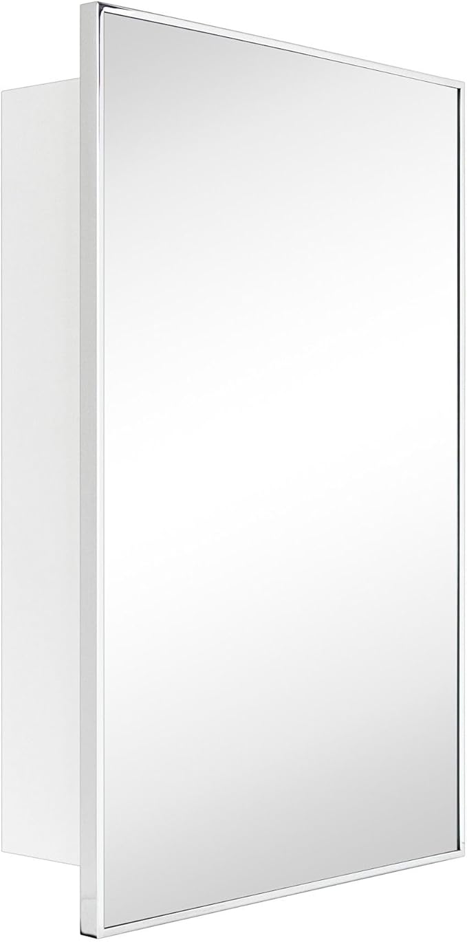 TEHOME 20'' x 30'' Chrome Recessed and Surface Mount Bathroom Medicine Cabinet with Mirror Square Cornered Metal Framed Rounded Rectangle Medicine Cabinet Mirror