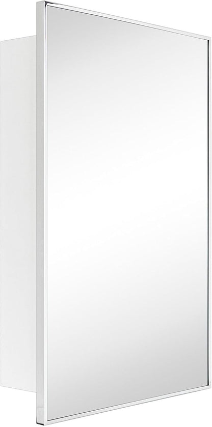 TEHOME 20'' x 30'' Chrome Recessed and Surface Mount Bathroom Medicine Cabinet with Mirror Square Cornered Metal Framed Rounded Rectangle Medicine Cabinet Mirror