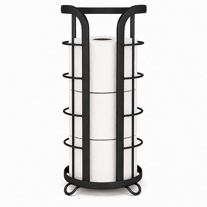 BROOKSTONE Toilet Paper Holder Stand Reserve - Free Standing Toilet Paper Stand with Storage that Holds Mega Rolls, Standing Bathroom Tissue Organizer, Bathroom Decor - Modern Storage Holder, Black