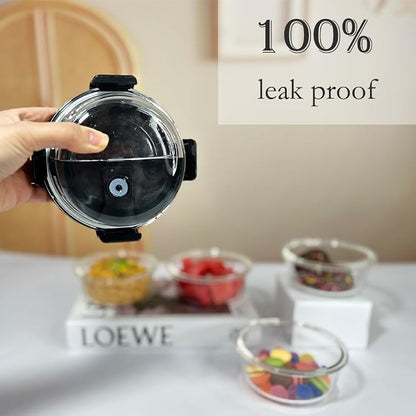 12Oz Round Glass Food Containers With Lids, Small Round Glass Meal Prep Containers,1.5 Cup Clear Food Storage Containers With Lids BPA-Free, Microwave, Dishwasher, Freezer Safe（Black
