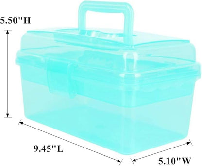 BangQiao Multipurpose Plastic Art and Craft Supply Storage Container Bin Case with Removable Tray and Handle, First Aid Box Organizer, Clear&Green