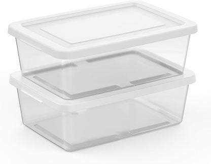 Sterilite 12 Pack Storage Box, 12 Quart Stackable Tote, Clear Plastic Container with Secure Snapping Lids for Home and Office Organization, White