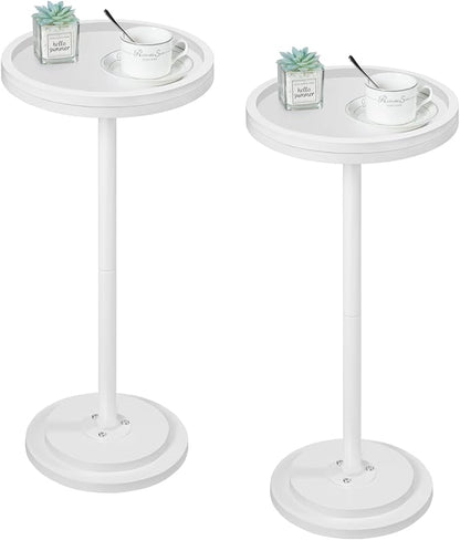 HOOBRO Small Round Side Tables, Set of 2, Drink Tables, Coffee Martini Tables with Pedestal Accent for Small Spaces in Living Room, Bedroom, Sofa Couch, White WW168BZP201
