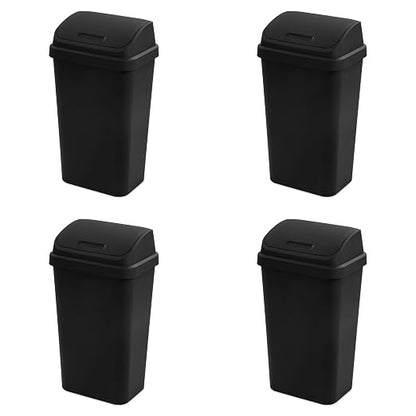 Sterilite 4-Pack Swing Top Wastebasket, Sleek Square Profile Trash Can, 13 Gallon, Black - Modern Garbage Bin for Kitchen, Bathroom, Garage and Workspace, Fits 13 Gal Liners