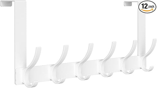 Optish Over The Door Hooks, Door Hanger Hooks for Hanging, Over The Doors Towel Racks for Bathroom with 12 Coat Hook, Coat Rack Bathroom Accessories（1 Pack, White）