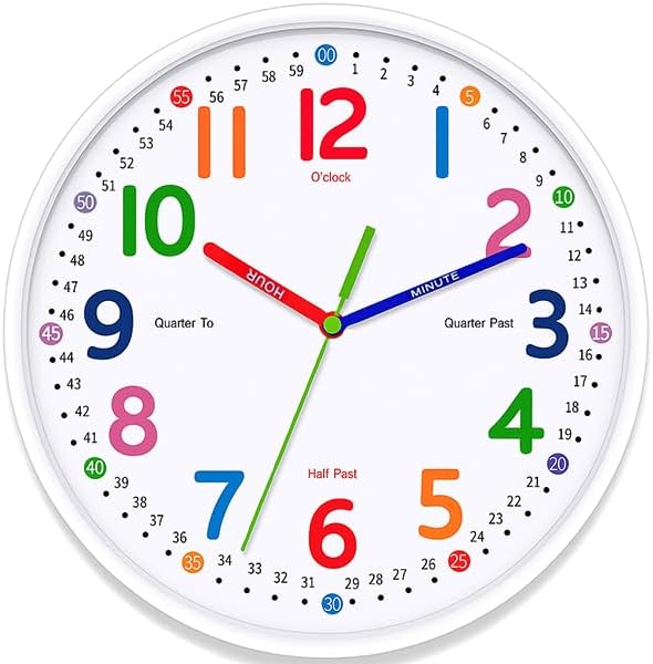 Kids Wall Clock: Telling Time Teaching Wall Clocks Silent Non-Ticking Clocks Battery Operated, Rustic Farmhouse Modern Clock Decorative for Kitchen Living Room Bedroom (10 Inch)