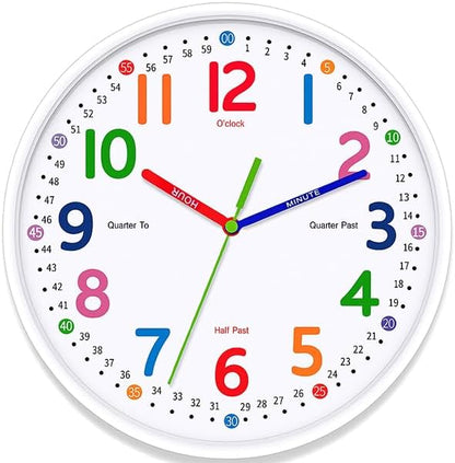 Kids Wall Clock: Telling Time Teaching Wall Clocks Silent Non-Ticking Clocks Battery Operated, Rustic Farmhouse Modern Clock Decorative for Kitchen Living Room Bedroom (10 Inch)