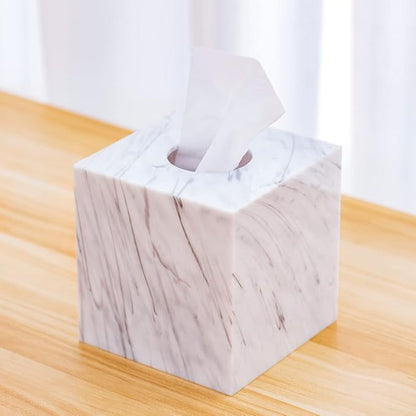 Tissue Box Cover Holder Square Marble Tissue Box Holder Bathroom Vanity Nightstand Bedroom Livingroom Decorative Decor Toilet Organizer Tissues (Marble, Square)