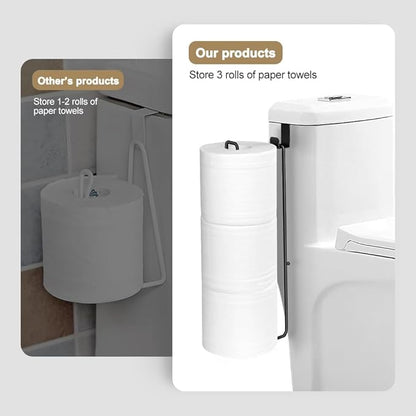 Toilet Paper Holder with Storagefor 3 Roll Tissue Wall Mounted Over The Tank Toilet Paper Holder Organizer Self Adhesive Toilet Paper Storage Stainless Steel Toliet Paper Holder（Black 1 Pcs）