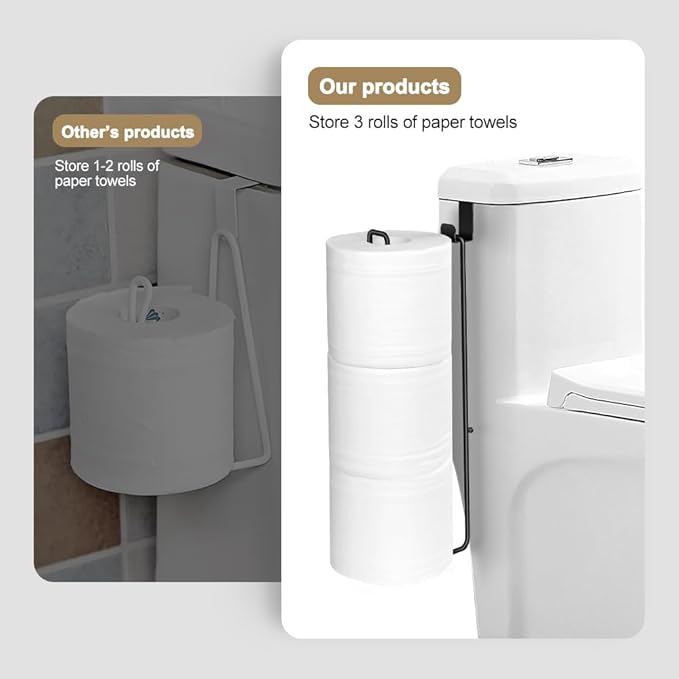 Black Bathroom Toilet Paper Roll Holder for 3 Rolls Tissue, Brushed Nickel, Over The Tank, Self-Adhesive Wall Mount, Stainless Steel (2Pcs)