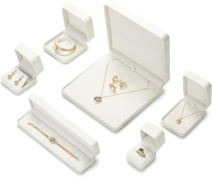 Large Leather Jewelry Set Box, Necklace Box Jewelry Gift Boxes, Necklace Earring Ring Bracelet Holder for Birthday,Wedding, Valentine's Day Mother's Day (Beige)