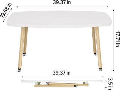 WOHOMO Folding Coffee Table 39.3'' White Coffee Tables for Living Room Portable Simple Modern Rectangular Center Table for Small Spaces, No Assembly, White