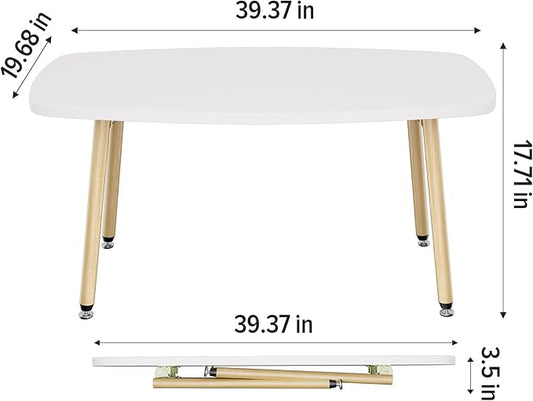 WOHOMO Folding Coffee Table 39.3'' White Coffee Tables for Living Room Portable Simple Modern Rectangular Center Table for Small Spaces, No Assembly, White