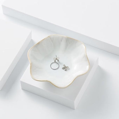 2Pcs Ceramic Jewelry Dish - Lotus Leaf Shape, for Ring Holder Necklace Small Key, Suitable for Mother Friend Sister, Gifts for Women, Cute Plate Trinket Tray, Home Decor (Crystal Green & White)