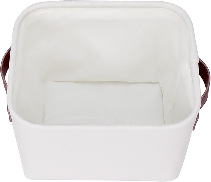 Kntiwiwo Small Fabric Storage Bins, 7.8x6.7x5.9 inch Mini Storage Cubes 4-Pack Storage Basket for Makeup Collapsible Fabric Storage Organizer with Handles, Decorative Basket for Desk, Shelves, White