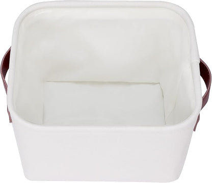 Kntiwiwo Small Fabric Storage Bins, 7.8x6.7x5.9 inch Mini Storage Cubes 4-Pack Storage Basket for Makeup Collapsible Fabric Storage Organizer with Handles, Decorative Basket for Desk, Shelves, White