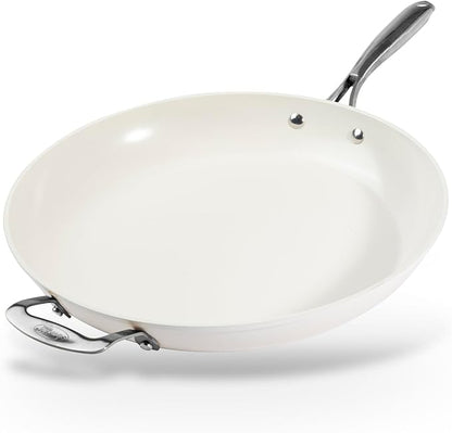 GOTHAM STEEL Cream 14 Inch Non Stick Frying Pans, Large Family Sized Nonstick Cooking Pan Skillet, Nonstick, 100% PFOA Free Ceramic Coating, Oven and Dishwasher Safe, Cream White