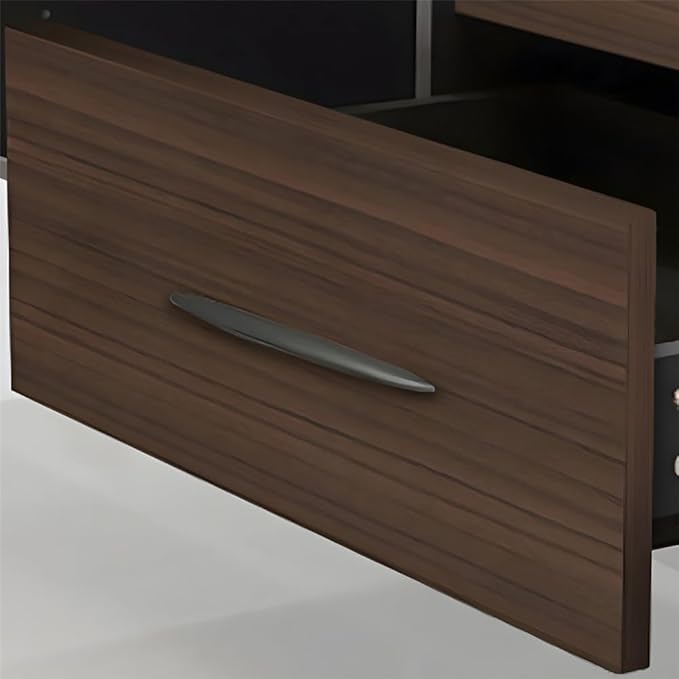 NIUYAO L-Shape Executive Computer Desk with Drawers - Brown/Grey Modern Writing Table with Storage Shelves - 79" L x 71" W x 29.5" H (Right)
