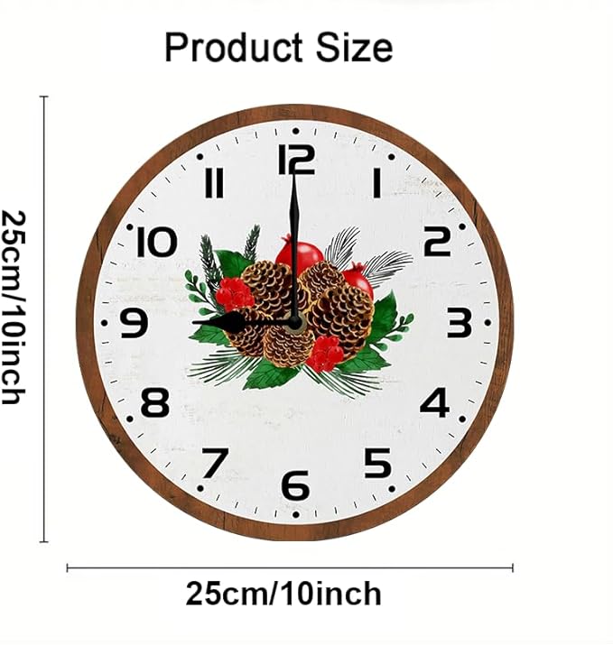 Pinecone Wall Clock 10 Inch Silent Non Ticking Battery Operated Wooden Modern Office Simple Minimalist Clock Decorative for Kitchen Home Bathroom Living Room