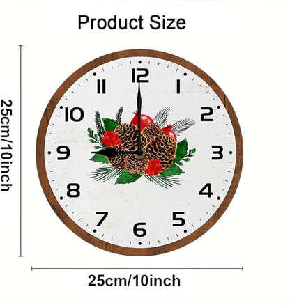 Pinecone Wall Clock 10 Inch Silent Non Ticking Battery Operated Wooden Modern Office Simple Minimalist Clock Decorative for Kitchen Home Bathroom Living Room
