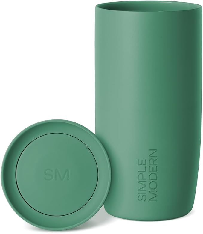 Simple Modern Travel Coffee Mug Tumbler with 360° Lid | Ceramic-Lined Insulated Stainless Steel Cold Brew Iced Coffee Cup Thermos | Gifts for Women Men Her Him | Voyager Signature | 16oz | Basil