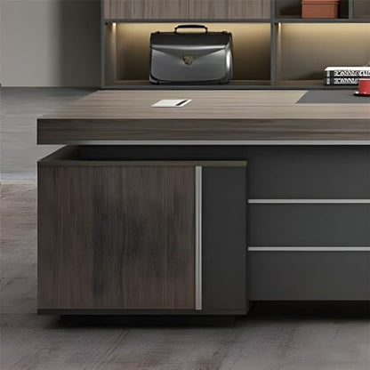 NIUYAO L-Shape Executive Desk Computer Desk with 4-Drawers Modern Writing Table Storage Shelves Work Desk PC Table Home Office Study Desk Without Chair -94.5" L x 63" W x 29.5" H