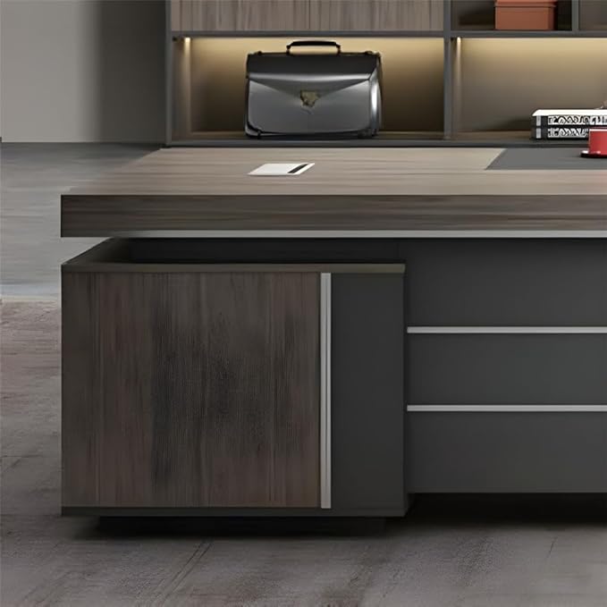 NIUYAO L-Shape Executive Desk Computer Desk with 2-Drawers Modern Writing Table Storage Shelves Work Desk PC Table Home Office Study Desk Without Chair -87" L x 63" W x 29.5" H
