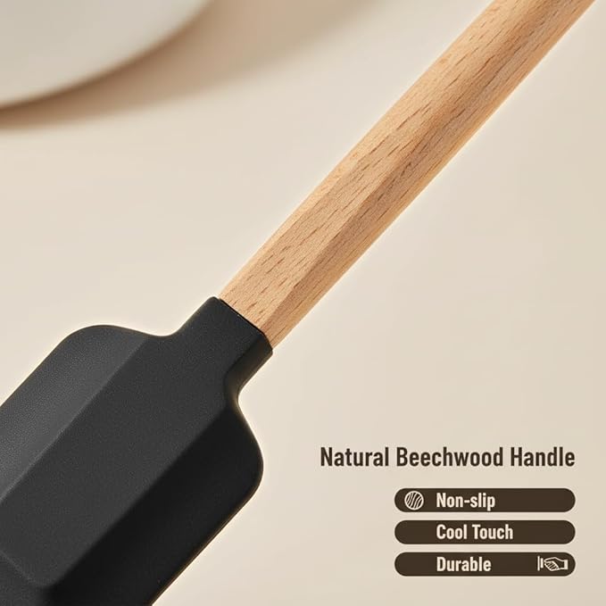 2016 New Year Healthy Cooking, 5 Pieces Silicone Scraper Set - Non-Stick Kitchen Scraper Tools, Heat Resistant up to 600°F, Food Grade Baking Utensils, for Cooking, Stirring, Piping - Black