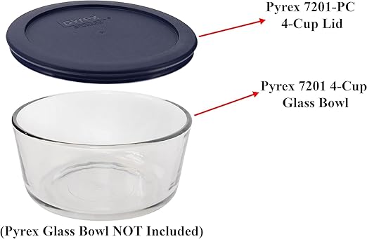 Pyrex 7201-PC 4 Cup Blue Food Storage Replacement Lid (4-Pack) - Made in USA