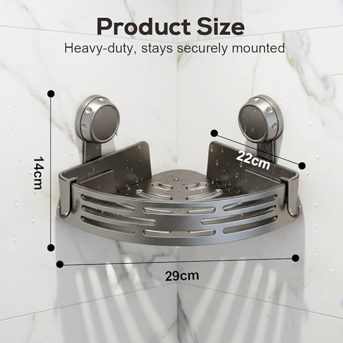 Triangle Suction Cup Corner Shelves No Drilling Bathroom Storage Rack, 2026 New Corner Shower Shelf Suction Cup Shower Caddy Corners Organizer Storage Rack Adhesive with Towel Bar (Gray three-layer)