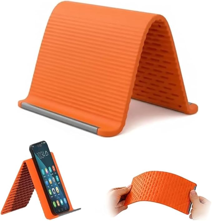 Flexible Foldable Phone Holder, Silicone Aluminum Adjustable Desktop Stand, Portable Anti Slip Phone Mount for Office Travel 2026 (Orange)