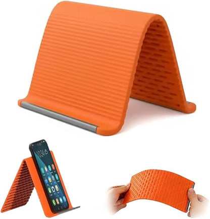 Flexible Foldable Phone Holder, Silicone Aluminum Adjustable Desktop Stand, Portable Anti Slip Phone Mount for Office Travel 2026 (Orange)