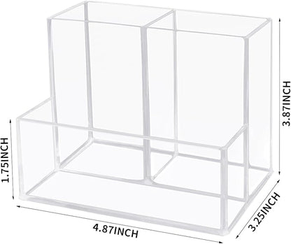 HSYMQ Desktop Clear Pen Holder with 3 Compartments, Acrylic Pencil Holders, Desk Organizers and Accessories