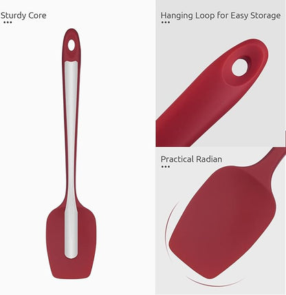 U-Taste Silicone Cooking Spoon Spatula: 480ºF Heat Resistant Food Grade 11.38" Flexible Rubber Kitchen Spoonula, Seamless Pastry Bowl Scraper for Mixing Stirring Scraping in Nonstick Cookware (Red)