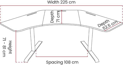 Arozzi Arena Angelo L Shaped GamingDesk, PC GamingDesk L Shape, Height Adjustable L Shaped Standing Desk for Home Office, with Full Coverage Mouse Pad (Black)
