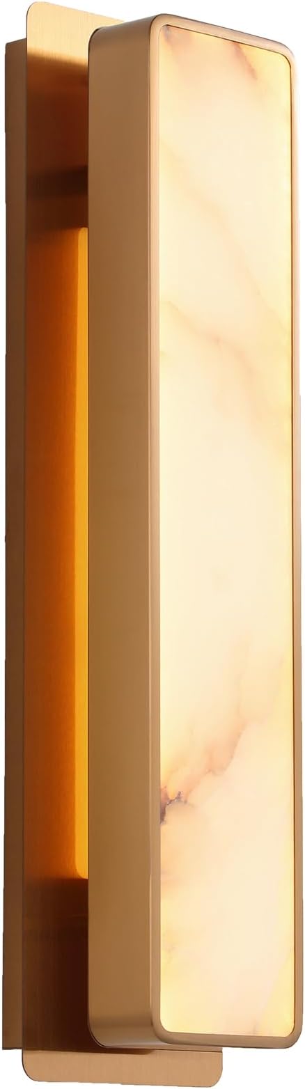 LED Natural Alabaster Wall Sconces,15W Warm Yellow 2700K Wall Mounted Wall lamp Indoor,Alabaster Gypsum Wall Mounted Lighting for Living Room (Brass Gold)