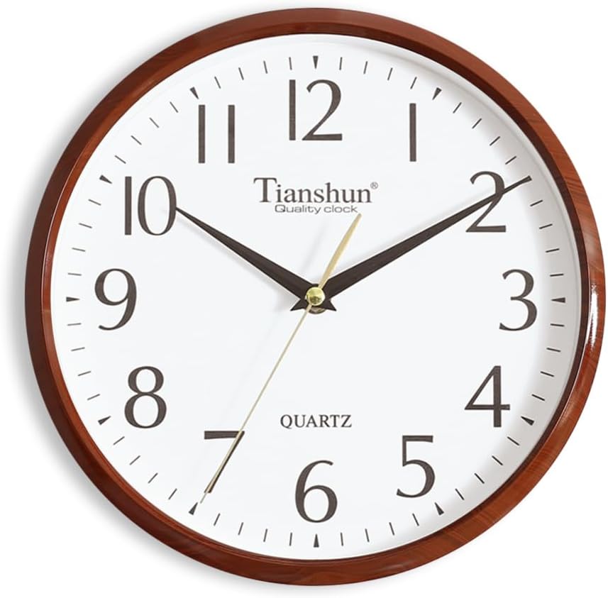 Wall Clock Silent Non-Ticking Battery Operated Small 10 Inch Modern Easy to Read for Living Room Bedroom Kitchen Office Decor (Redwood Grain)