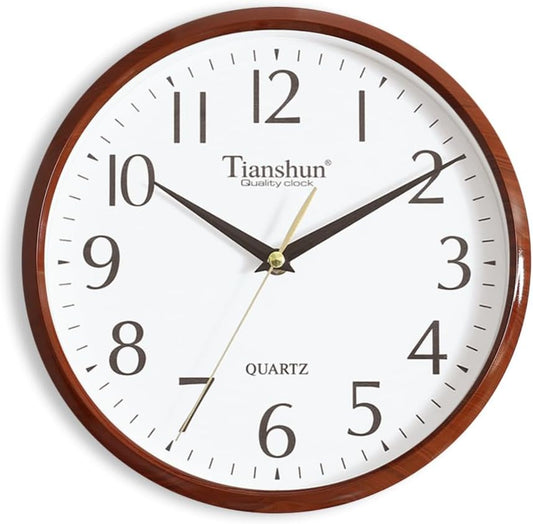 Wall Clock Silent Non-Ticking Battery Operated Small 10 Inch Modern Easy to Read for Living Room Bedroom Kitchen Office Decor (Redwood Grain)