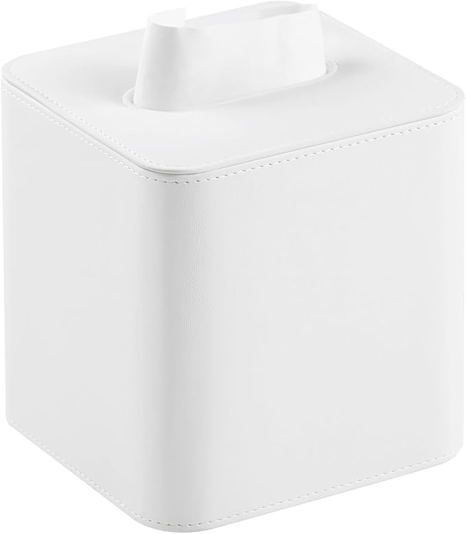 MEIBOOCH PU Leather Tissue Box Cover with Magnetic Closure, Square Tissue Box Holder with Rounded Edges Design (Cream-White, Square)