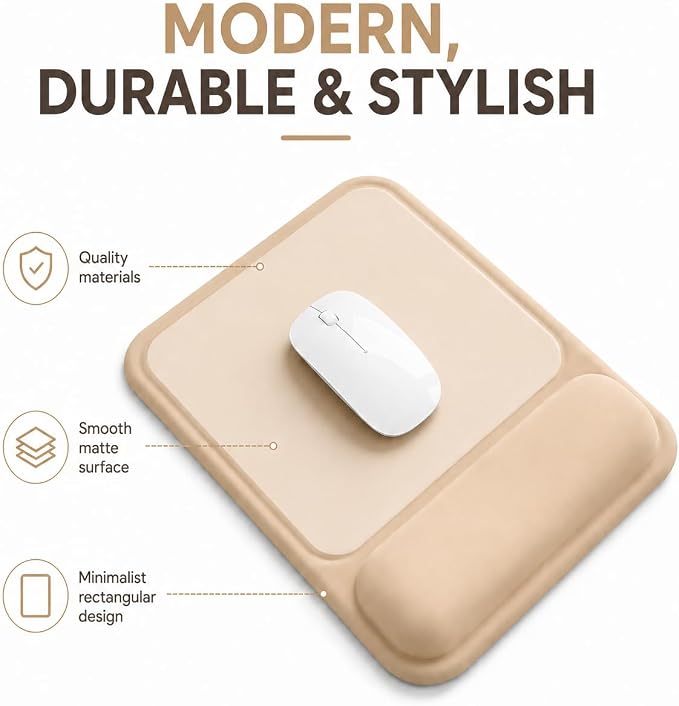 eulps Ergonomic Mouse Pad with Wrist Rest, Gel Mousepad with Soft Wrist Support, Non-Slip PU Base, Smooth Surface Mouse Pad for Wrist Pain Relief, Computer Laptop Office Home & Gaming (Nude Apricot)