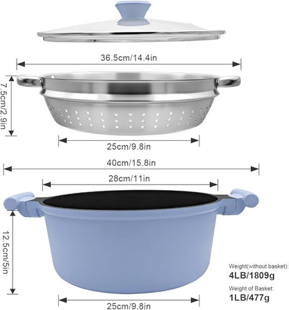 7 QT Steamer Pot for Cooking, Large Steaming Pot with Lid, Nonstick Cooking Pot with Vegetable & Dumpling Steamer Basket, Big Food Steamer Cookware, Induction Compatible, PFOA Free