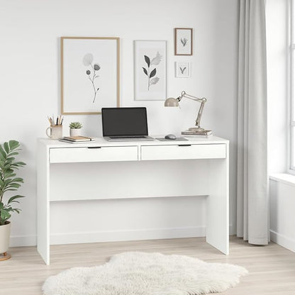 Prepac 46" Writing Desk – Computer Desk with 2 Drawers, White Office Desk for Home Office or Bedroom