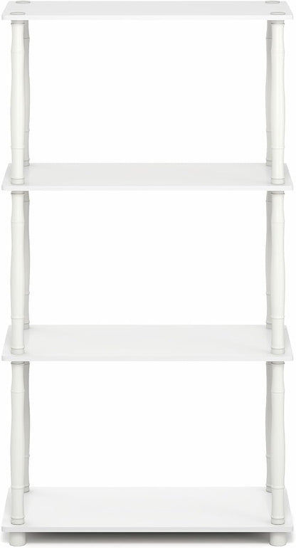 Furinno Turn-N-Tube Storage Shelves, 4-Tier Open Frame Book Shelf, Standing Corner Shelf, Toolless Open Shelves, Classic Tubes, for Organization and Storage, Living Room, Home Office, White
