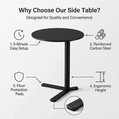C Shaped End Table Round Side Table Living Room, Unique Aesthetics Simple Coffee Accent Table, Bedside Table Nightstand for Bedroom, Multifunction Metal Small Side Table for Sofa Balcony Couch Patio
